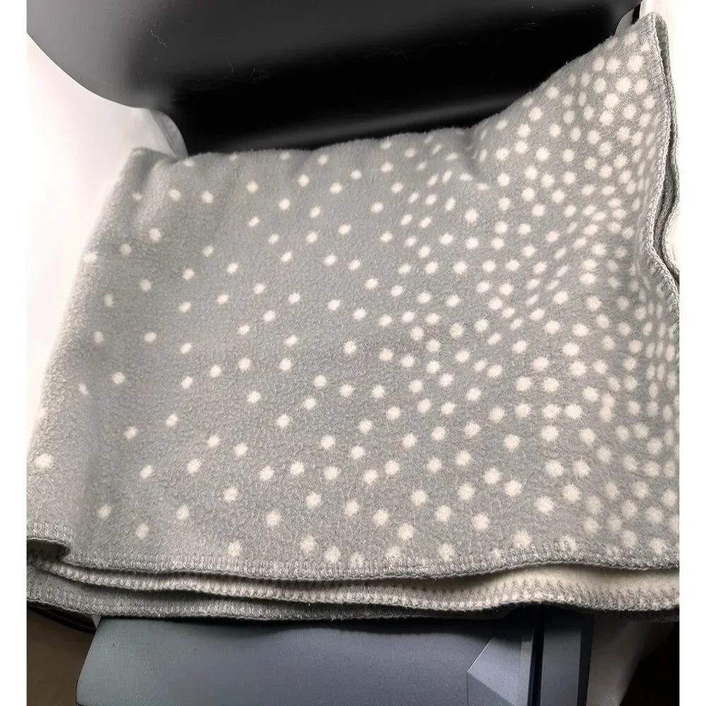 Pottery Barn Kids acrylic reversible grey white polka dots baby security blanket